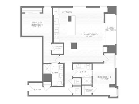Floor plan for 2 beds, 2 baths, 1160 sqft